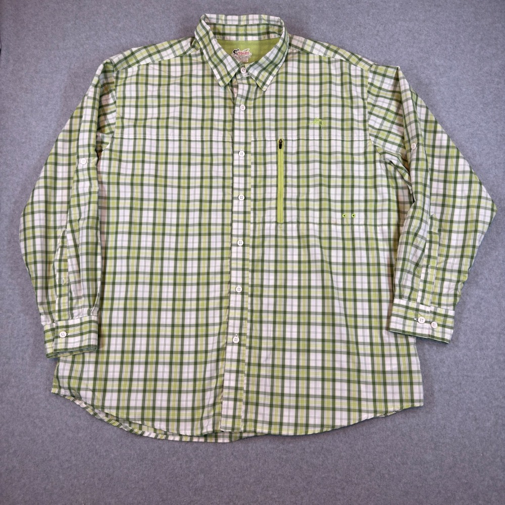 World Wide Sportsman Shirt Mens 2XL Green Plaid Fishing Long Sleeve Vented Trail